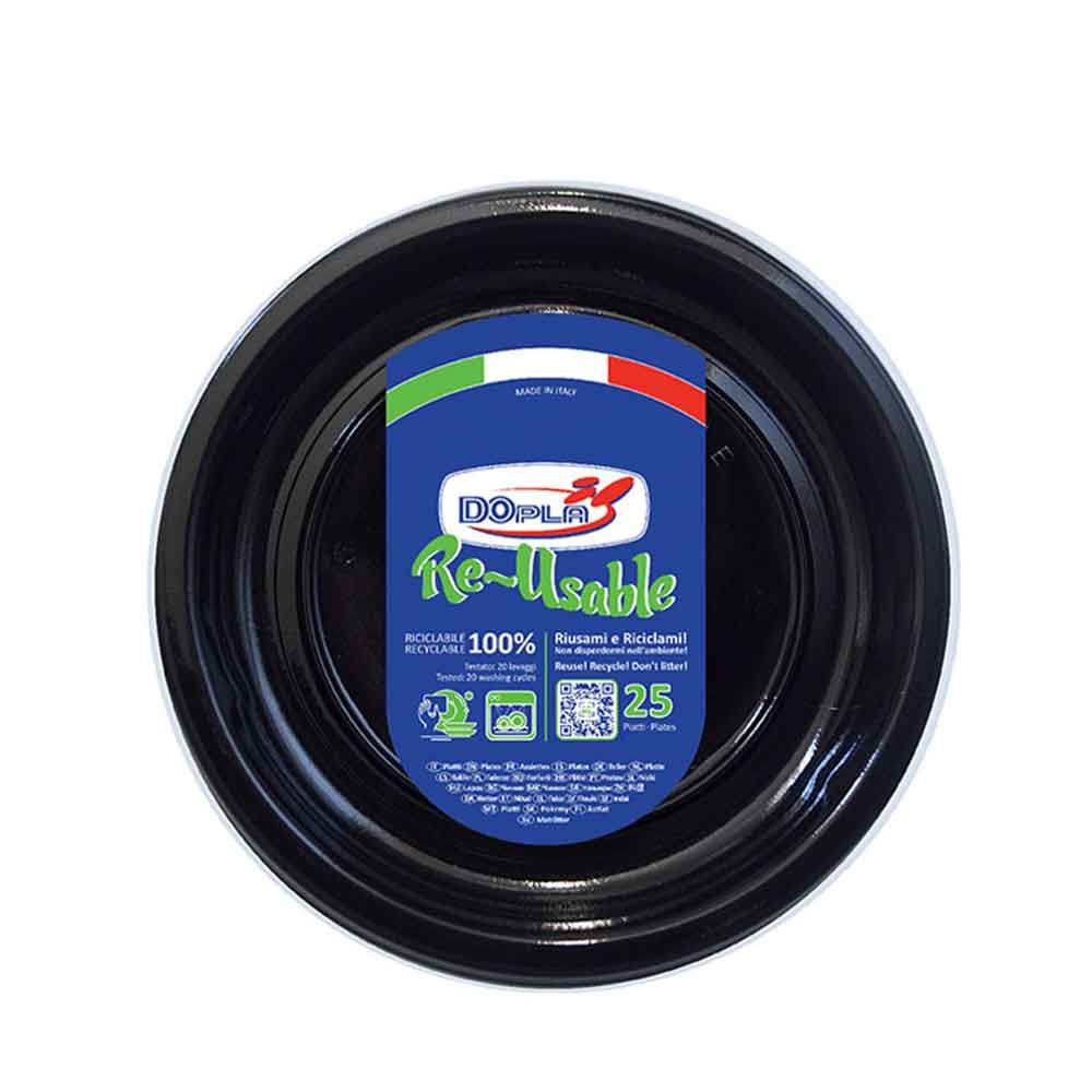 ASSIETTES PLATES Réutilisable Ø22cm X25 - Noir - DOPLA